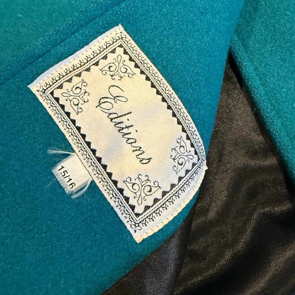 Vintage Teal wool blend Women's Coat size Large - Picture 4 of 6